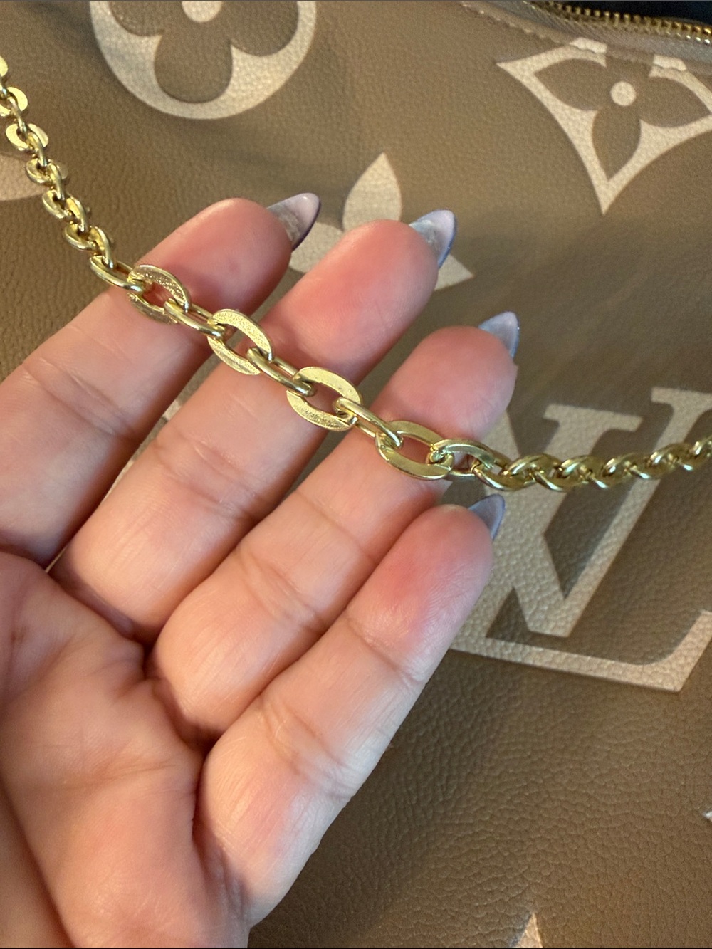 Inspired Monogram Crescent Shoulder Crossbody Bag with Gold Chain - Picture 9 of 10